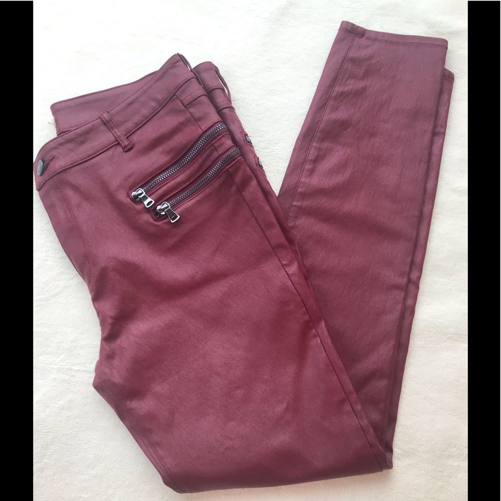 Vegan Leather Pants Stretchy Burgundy Fits Size 6 - 8